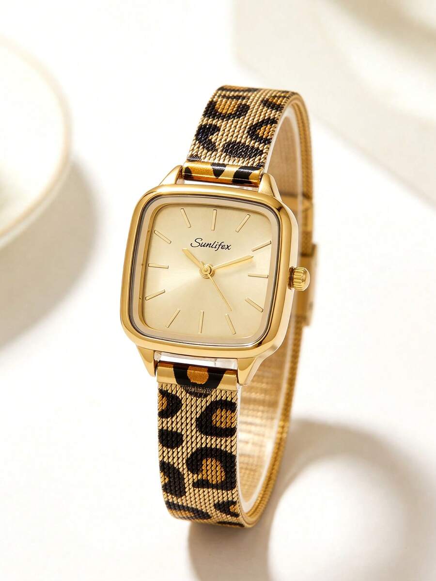 1 pieza Reloj de cuarzo elegante y retro para mujer, caja de aleación de alta calidad, lujoso y refinado, de moda minimalista, adecuado para el uso diario y la oficina, combina perfectamente con atuendos casuales modernos, ideal para salidas, trabajo, traslados, fiestas y bodas, un regalo perfecto para esposa, hermana, novia, familia y amigos, ideal para cumpleaños, aniversarios y otras ocasiones especiales, accesorio de reloj exquisito - Dorado - Ver 1