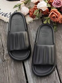 Chanclas de espuma con suela gruesa, transpirables y de unicolor minimalista, adecuadas para dormitorio, habitación, ducha, piscina y playa como pantuflas de casa para adolescentes - Negro - Ver 4