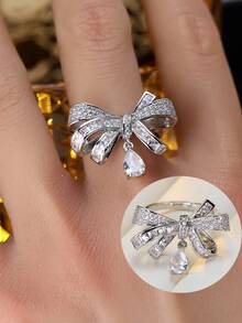 1pc French Luxury Cute Bow Open Ring, Exquisite Texture, Essential Accessory For Weddings, Parties, And Formal Occasions - Open Ring - View 4