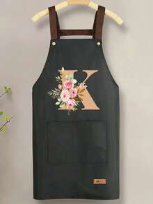 With Practical Pockets,Golden Floral Letters A-Z Print, Unisex, Heavy-Duty Bib Straps, Large Pockets,Washable,Stain-Resistant & Durable Kitchen Apron - Multicolor - View 16