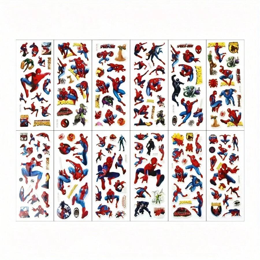 12pcs Marvel Spider Man Bubble Stickers, Cartoon Spider Stickers, 3D Stickers, Suitable For Birthday And Gift Giving, Perfect For Decorating Laptops, Water Bottles, Phones, And Helmets - Multicolor - View 1