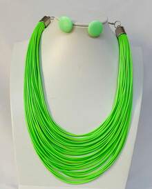 Maxi Waxed Multi-Strand Necklace Set With Button Earrings - 綠色 7 - 查看 2