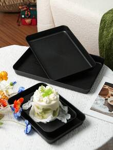 Reusable Plastic PP Trays, Suitable For Cookies, Appetizers, Snacks, Desserts, Fruit, Plastic Trays, Perfect For Party Food Display, Stackable Kitchen Countertop Trays, Multiple Sizes And Colors Available, Durable And Break-Resistant - Black - View 9