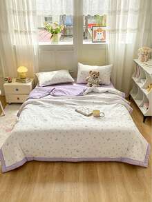 1pc Washed Printed Summer Quilt, Air Conditioning Quilt, Skin-Friendly Fabric, Full AB Version Design, Lightweight Soft Breathable Cool, Silky Smooth Feeling, Suitable For Naked Sleep, Moisture-Wicking, Thin Quilt For Summer, Fashionable Printed Blanket, Suitable For Home Bedroom Decor, Wedding Supplies, Valentine's Day Home Bedroom Decor, Easter Gifts, Mother's Day Gifts, Suitable For All Seasons - Mauve Purple - View 2