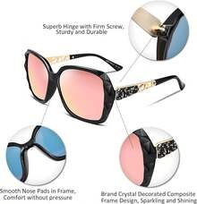 Gafas de sol cuadradas polarizadas para mujer, moda marco de gran tamaño brillante compuesto lentes de sol B2289 - Lente rosa polarizada con montura negra - Ver 5