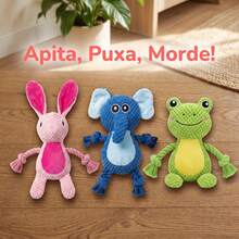 Plush Rabbit Toy With Cotton Rope For Dogs | Tear-Resistant Pineapple Fabric + Reinforced Rope | With Squeaker - 粉紅色的 - 查看 4