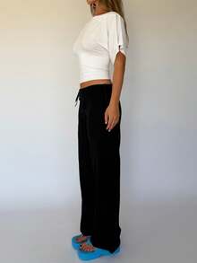 Womens Boat Neck Batwing Tops For Women Cinched Waist Top Tie Back Short Sleeve Shirts Business Casual Clothing - 白色 - 查看 4