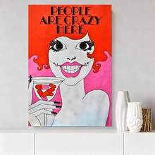 Con marco Decoración de pared moderna, , enmarcado de una dama sosteniendo un vaso de vino con tabletas, para decoración del hogar, oficina, aula, el mejor regalo tanto para hombres como para mujeres - Enmarcado - Ver 3
