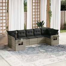 vidaXL Salon de jardin avec coussins 7 pcs gris clair résine tressée - A - Voir 1