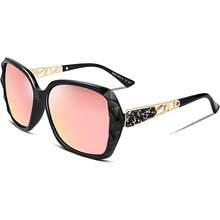 Gafas de sol cuadradas polarizadas para mujer, moda marco de gran tamaño brillante compuesto lentes de sol B2289 - Lente rosa polarizada con montura negra - Ver 3