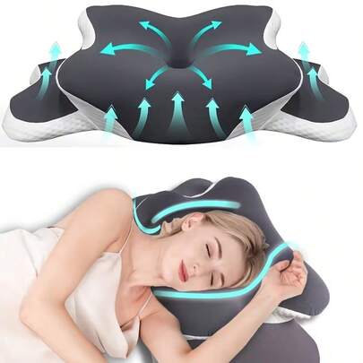 1 pieza Almohada de cuello de espuma de memoria ortopédica de 60*40*12cm, almohada de soporte cervical ergonómica, almohada para dormir de costado anti ronquidos, alivia el dolor de cuello, almohada de ayuda para dormir transpirable para adultos