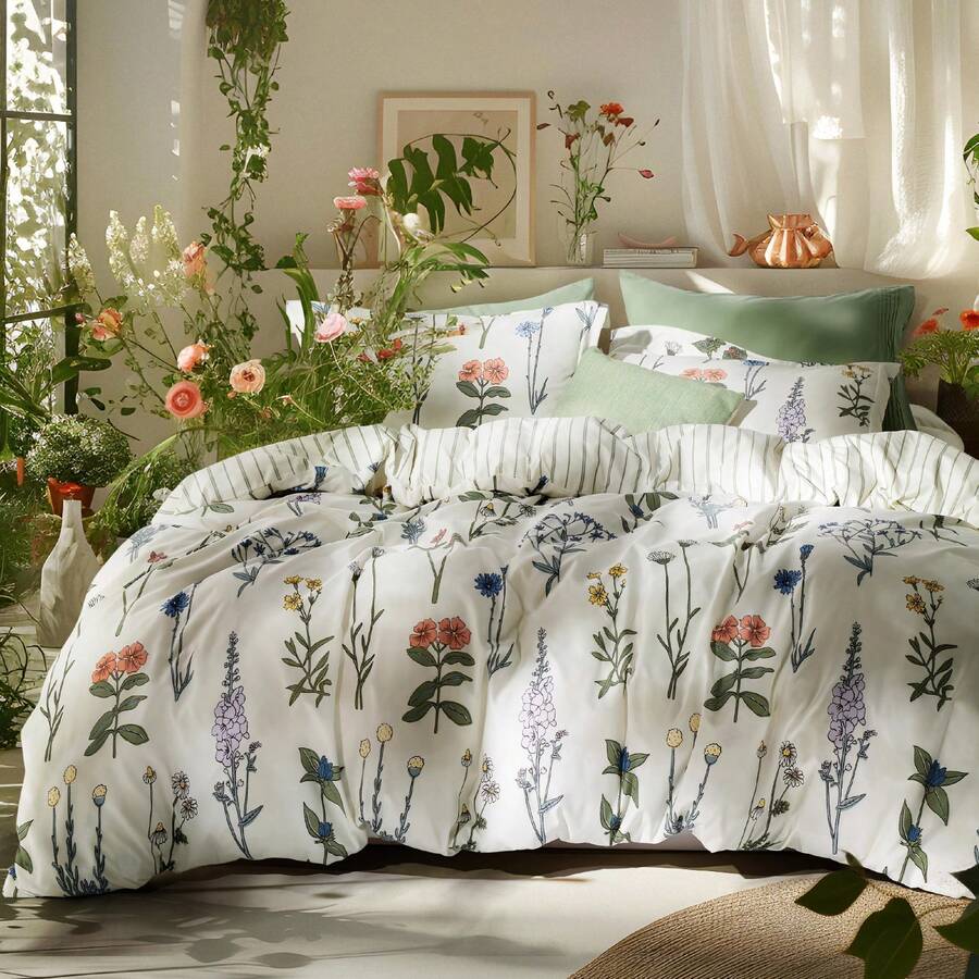 Bedsure Summer Vacation Bedding Set (Holiday Essentials), Comforter Set- Cute Floral Bedding Comforter Set, 3 Pieces, 1 Soft Reversible Garden Flowers Comforter And 2 Pillow Shams, Twin XL Cooling Comforter Set, Soft Bedding Set Gift For Graduation/Vacation/Birthday Decoration/Back To School, For Room Decor, Home Decor, Bedroom Decor, Dorm Decor, Father's Day Gift - Lòng trắng sữa dừa - Xem 1