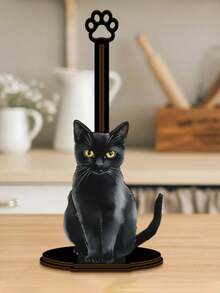 Black Cat Design Kitchen Towel Rack, Wooden Kitchen Towel Rack, Single-Layer Fabric Towel Rack, Vertical Kitchen Towel Rack, Countertop Towel & Wrap Organizer, Desktop Towel Rack, Towel & Cling Film Roll Holder - Multicolor - View 5