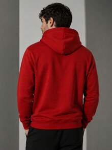 Men's Kangaroo Hoodie With Pocket, Hood, And Drawstring, Soft Fleece Lined, Printed, Unisex, Basic, Comfortable Winter Sweatshirt - 紅色 - 查看 7