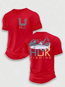 (220 Pieces Of Pure Cotton T-Shirts)HUK MOUNTAIN TROUT Performance Fishing T-Shirt, Moisture Wicking Quick Dry Tee, High-Quality Graphic Printed Outdoor Sportswear, Men's Short Sleeve Shirt, Mountain Range Trout Art, Fly Fishing Graphic, Holiday Gift, Performance Gear, Lightweight Breathable, Camisetas Para Hombre, Men Vacation Outfits, Urban Outdoor Style HWBV - Red - View 1