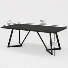 LITTLE TREE Modern Black Dining Table, 4-6 Seater Rectangular Kitchen Table With Durable Metal Frame For Family Use - Black - View 2