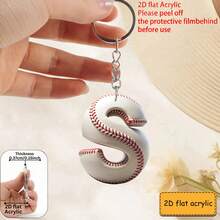 Llavero acrílico con diseño plano 2D de letra de béisbol, llavero y regalo de jugador y fanático de béisbol, colgante de bolso, decoración de llaves, regalo perfecto - Llavero con letras de béisbol - Ver 30