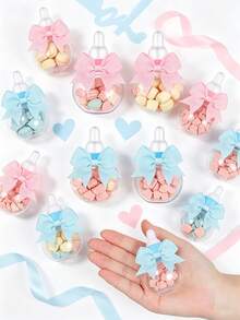 Bộ 12/1 - Quà tặng tiệc mừng em bé sắp chào đời: Chai sữa mini, Hũ kẹo trang trí nơ, Quà tặng tiệc tiết lộ giới tính, Quà sinh nhật, Quà tặng phù hợp đựng kẹo, sô cô la, bánh ngọt, món tráng miệng, Quà cưới công chúa, Quà tặng khách mời tiệc mừng em bé (Hồng, Xanh dương) - Nhiều màu - Xem 9