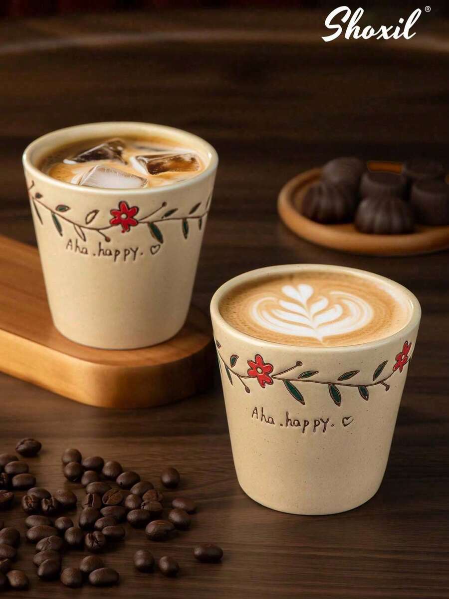 Bộ 1 tách và đĩa sứ cà phê, cốc và đĩa cà phê, bộ tách và đĩa họa tiết hoa liễu, tách trà, cốc trà, kiểu Pháp dùng cho gia đình/văn phòng/du lịch. - Tách - Xem 1