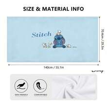 Khăn tắm biển Disney Lilo & Stitch - Khăn tắm in hình Stitch với những chú vịt và logo "Stitch", thích hợp cho hồ bơi và bãi biển. - A - Xem 5