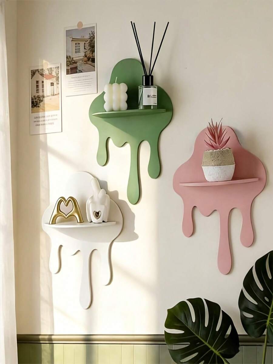 1pc Wall-Mounted Plastic Floating Shelf Display Rack,For Home Decor,Small Album And Items Organizer Display,Ideal For Room Decor,Baby Room Decoration