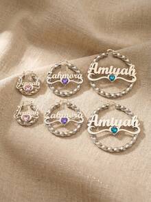 Personalized Name Hoop Earrings: Elegant Gemstone Twisted Hoop, Large Twisted Hoop Suitable For Women, Personalized Gold Earrings, Fashion Earrings, Unique Jewelry Gift For Her, Mom, Wife, Mother's Day Gift - Multicolor - View 3