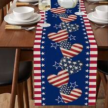 1 pieza Camino de mesa del Día de la Independencia, Camino de mesa con patrón de estrellas de la bandera estadounidense, Decoración patriótica del Día de la Independencia con rayas rojas y blancas para la cocina, mesa de comedor, fiesta en interiores/exteriores - Multicolor - Ver 2