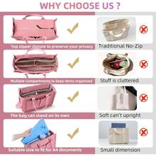 Large Tote Bag Women, White Work Bag With Compartments, Zipper Top, Reinforced Bottom & Top Handle, Travel Tote Bag With Multi Pocket Office, School, Gym - Color-pINK - View 7