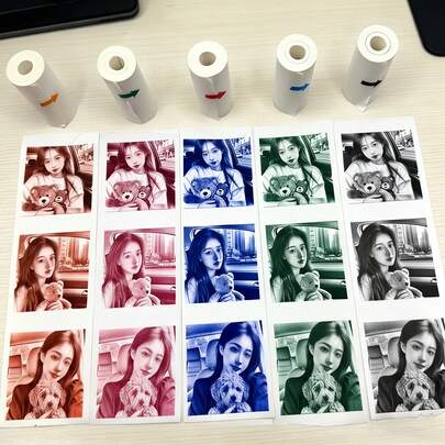 5-Roll Color Thermal Printer Paper, Color Camera Photo Paper Label Paper, Instant Camera Photo Refill , Label Printer Label Replacement Refill, For Clear Printing Of Photos And Labels, Compatible With Various Instant Cameras And Label Printers