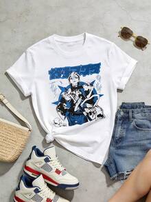 Camiseta de manga corta con cuello redondo suave y casual de verano para mujer, tops para salir, algodón, vintage, estilo callejero europeo y americano, casual deportivo, estilo unisex, estilo casual urbano, tops bonitos, Gen Z, curvas, ropa Y2K, camisetas divertidas, tops para damas, conjuntos de vacaciones para mujer, top lindo, camiseta gráfica, conjuntos de primavera, camisetas holgadas, ropa de calle retro, estilo de los 90, estilo de los 2000, subcultura, top negro, tops blancos, atuendo de fiesta de los 90. Blanco - Blanco - Ver 4