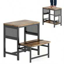 Banco Plegable para Niño Baño de 2 Peldaños, Escalera Plegable para Casa Antideslizante, Banquito para Baño Cocina, Taburete para Adultos y Niños, Bancos Escalón Infantiles, Metal y Madera - como en la foto - Ver 8