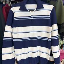 Women's Striped Modal Blouse With Knitted Polo Shirt - 寶藍色 - 查看 4