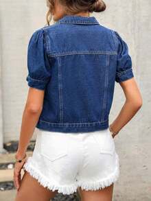 morin Chaqueta vaquera de mujer de manga corta con botones delanteros, uso casual de verano - Azul lavado oscuro - Ver 3