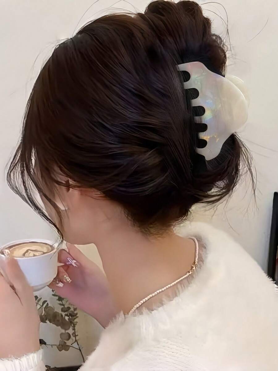 1个炫彩贝壳纹理发爪夹，美人鱼珠光大鲨鱼发爪，强力防滑亚克力发夹，奢华美观的长发女性发饰，适合节日、派对等场合 - 彩色 - 查看 1