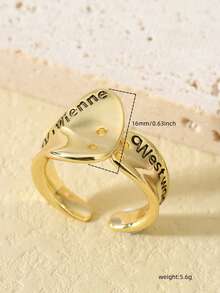 1pc Gold Plated Open Ring, Adjustable Statement Ring With Croissant, Flower, Bow, Pearl & Irregular Textured Designs For Women Daily & Party Wear - Gold - View 4