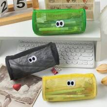1pc Fashion Minimalist Design Beaded Eye Mesh Pencil Case, Cute Big Eye Stationery Pouch Portable Pen Holder - Multicolor - View 5