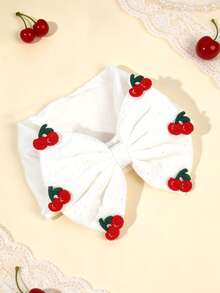 1pc White Cherry, Strawberry, Daisy, Bow Headband, Nylon Elastic Hair Hoop, Fashion Hair Accessory, Suitable For Infant, Spring/Summer, Wedding, Travel, Party Gift - White - View 3
