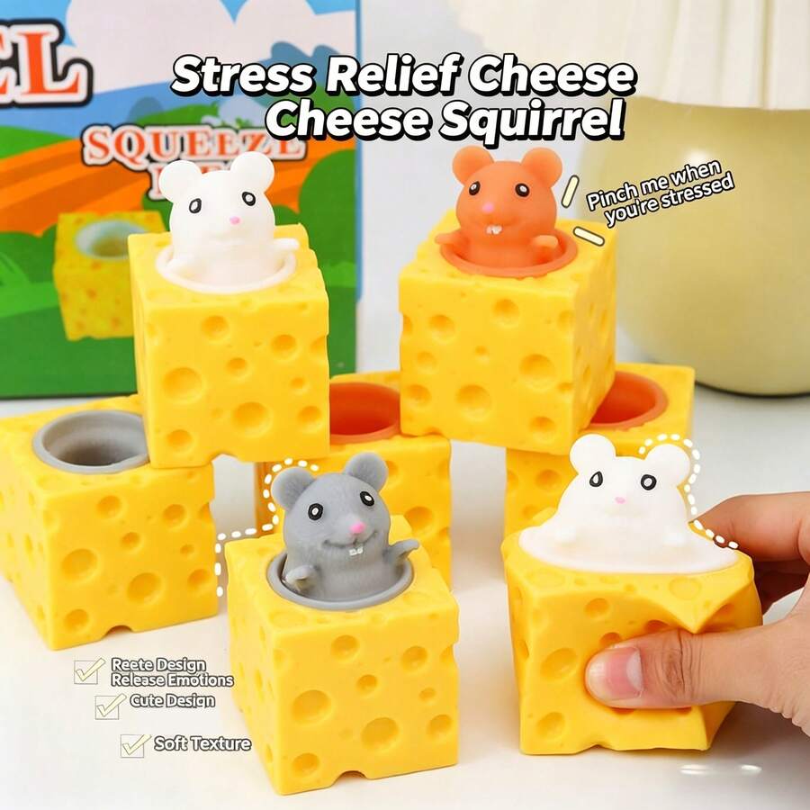 2pcs Stress Relief Pet Cheese Mouse, Squeeze Cheese Squeeze Ball, Squirrel Cup Prank, Decompression Toy