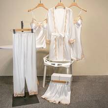 Five Piece Set Of   Optional Satin Contrasting Lace Straps With Waist Cinching Comfort, Suitable For Women To Wear As Outerwear For Home Wear - 灰色 - 查看 3