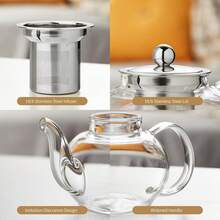 Glass Teapot With Removable Infuser, 20 Oz/600ml Glass Tea Pot Small Borosilicate Tea Steeper Kettle With Loose Leaf Tea Strainer For Flower Blooming Tea, ClearTea Maker Pitcher - Transparent - View 7