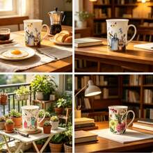 1 pieza Taza de porcelana de hueso fina de 400ml, 5 diseños de patrones florales, adecuada para uso diario o como regalo para amigos - Multicolor - Ver 11
