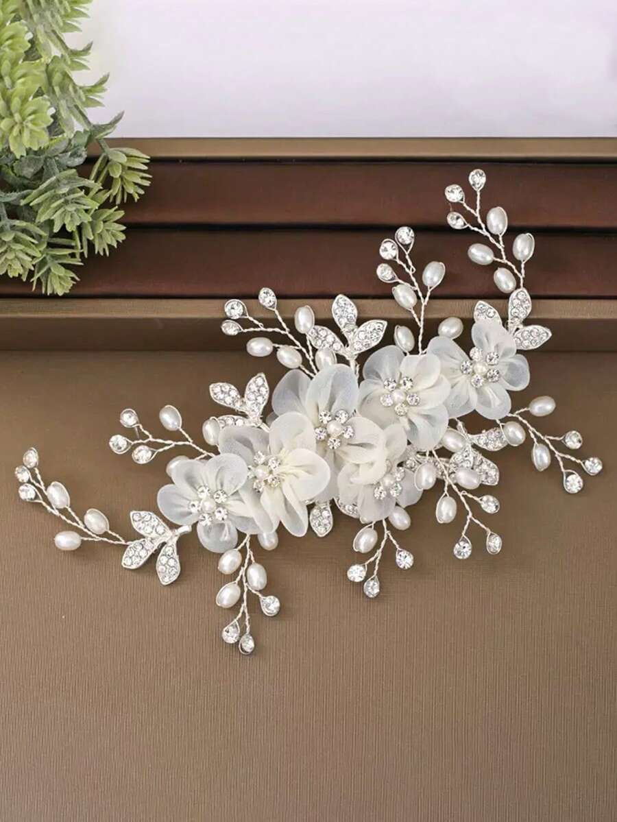 1 chiếc lược cài tóc cô dâu hình hoa bằng dây vàng. - Bạc - Xem 1