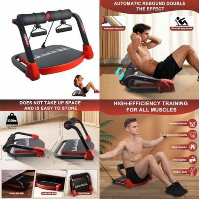 Ab Machine Sit Up Exercise Equipment Abs Workout Equipment With Resistance Bands 4 Adjustable Resistance And Automatic Rebound Foldable Ab Trainer For Stomach Workout In Home Gym