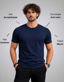 Men's Egyptian Cotton T-Shirt With Elastane, Slim Fit, Premium Egyptian Cotton Knit - 藏蓝色 - 查看 3
