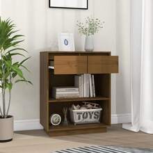 vidaXL Armoire console Marron miel 60x34x75 cm Bois de pin solide - Tabac - Voir 4