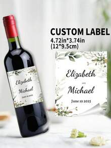 Customized Wedding Wine Label, Personalized With Name And Date, Green Eucalyptus Design, Ideal For Wedding Favors, Tabletop Decor, Bridal Shower, Square Sticker/Decal, A Romantic Birthday Gift - Multicolor - View 8