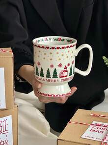 Christmas Ceramic Coffee Mug, Elegant Household Water Cup - Festive Home Decor And Back To School Gift - Multicolor - View 3