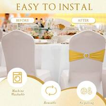 10pcs/Set Chair Back Decor Elastic Bands With Bowknot, Elastic Chair Covers With Heart Buckle Sliders, Universal For Wedding Party Event Decoration - Yellow Gold - View 4