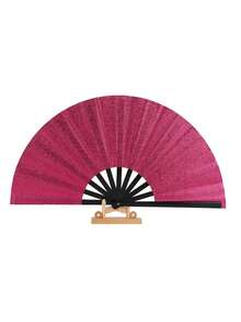 1pc Glowing Big Carnival Folding Hand Fan, Suitable For EDM, Festivals, Clubs, Parties, Dancing (Silver + Black), Shining - Multicolor - View 8