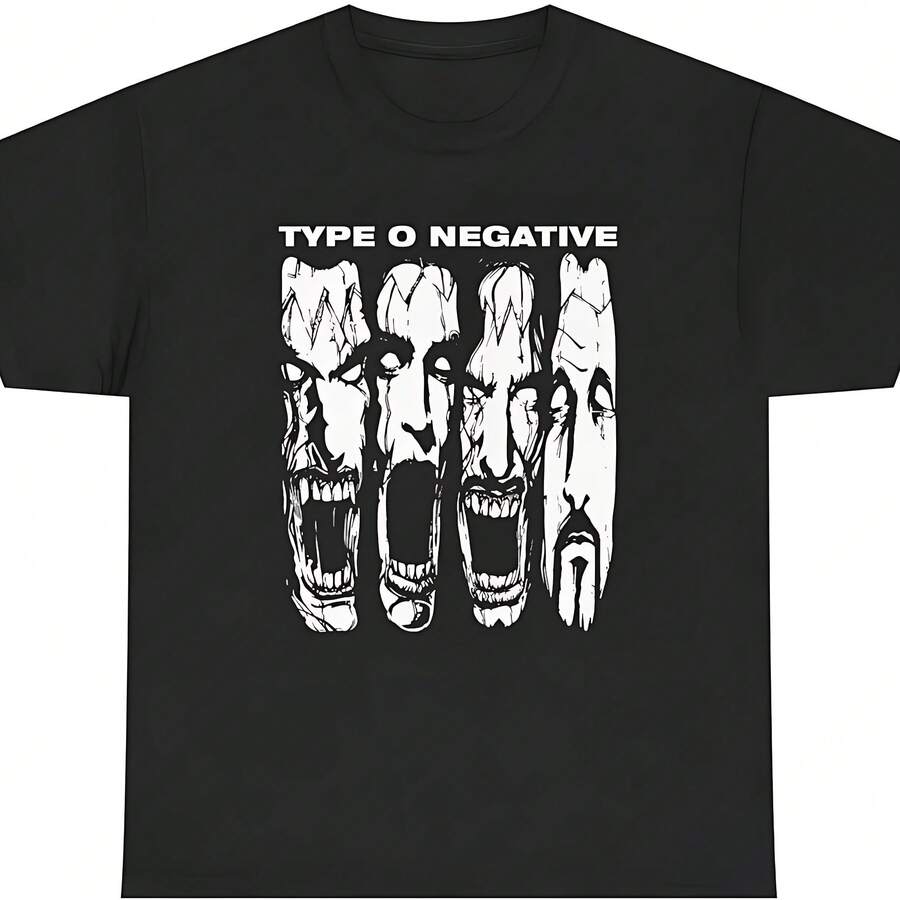Type O Negative Faces Shirt, Gothic Metal Band Tee - Black - View 1